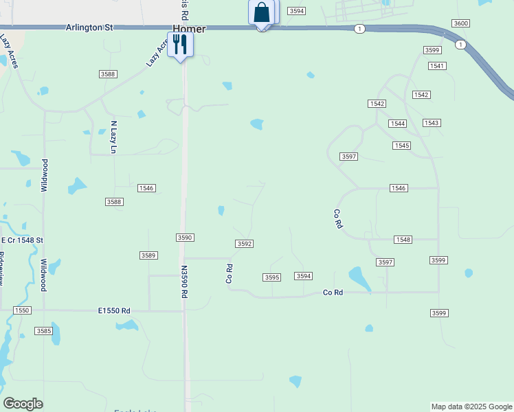 map of restaurants, bars, coffee shops, grocery stores, and more near 14764 Co Road in Ada