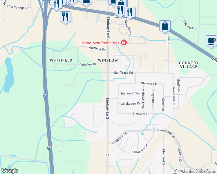 map of restaurants, bars, coffee shops, grocery stores, and more near 1807 Lindsay Lane South in Athens