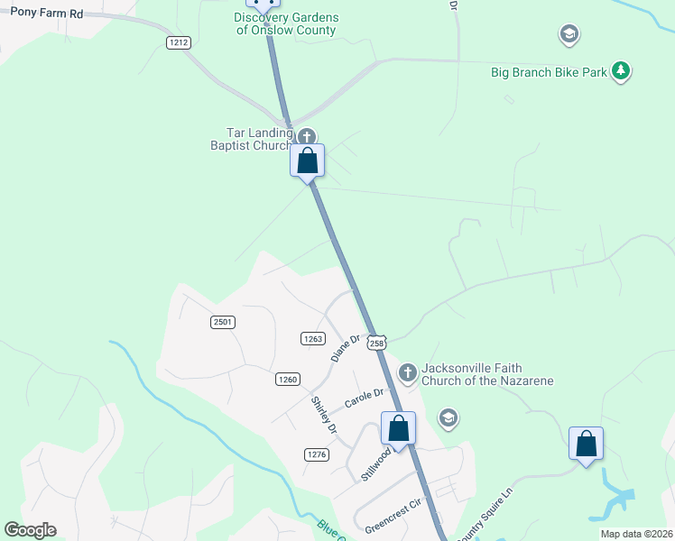 map of restaurants, bars, coffee shops, grocery stores, and more near 3751 Richlands Highway in Jacksonville