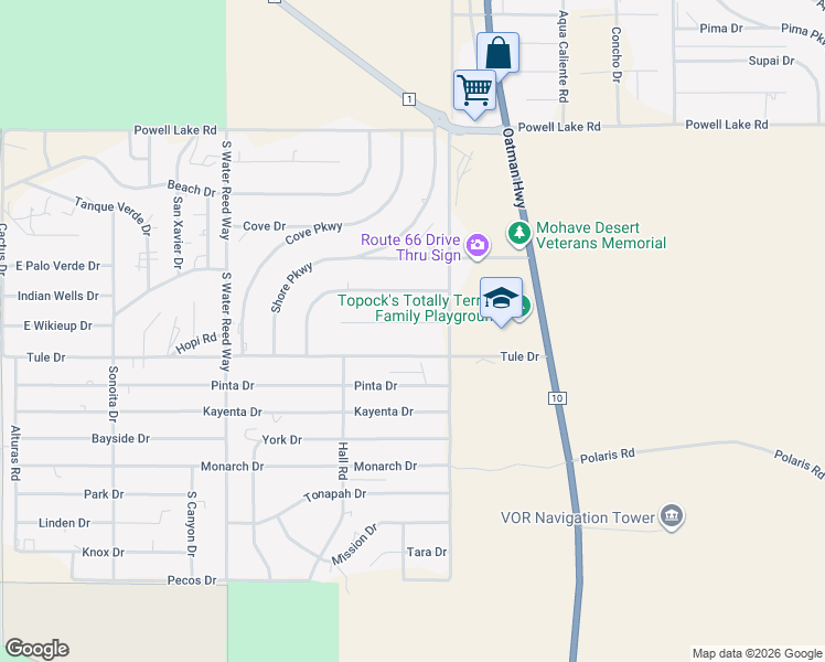 map of restaurants, bars, coffee shops, grocery stores, and more near 4947 Island Place in Topock