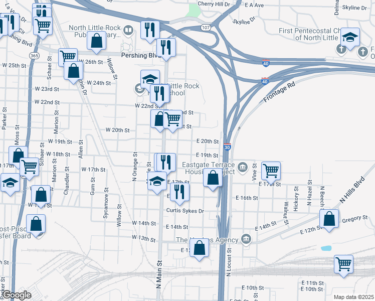 map of restaurants, bars, coffee shops, grocery stores, and more near 1923 North Magnolia Street in North Little Rock