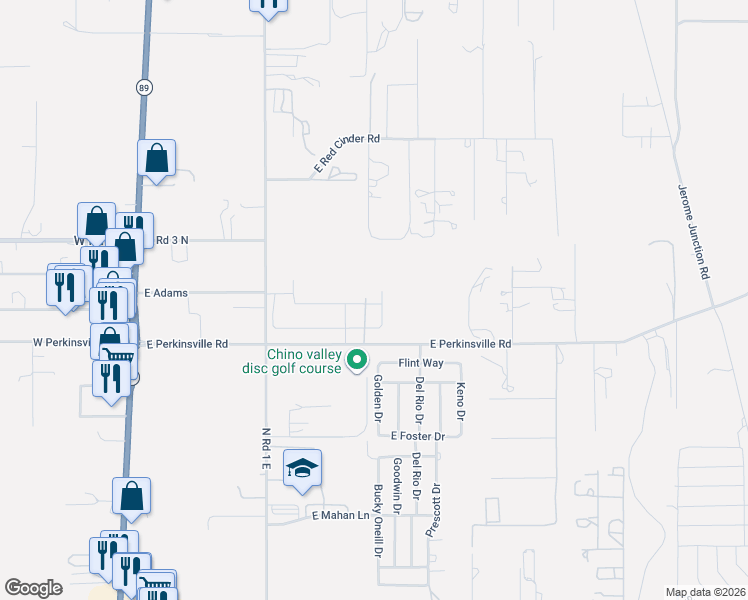 map of restaurants, bars, coffee shops, grocery stores, and more near 1204 East Perkinsville Road in Chino Valley