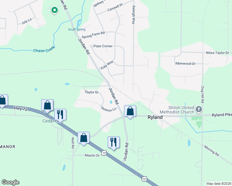 map of restaurants, bars, coffee shops, grocery stores, and more near 275 Pops Corner in Huntsville