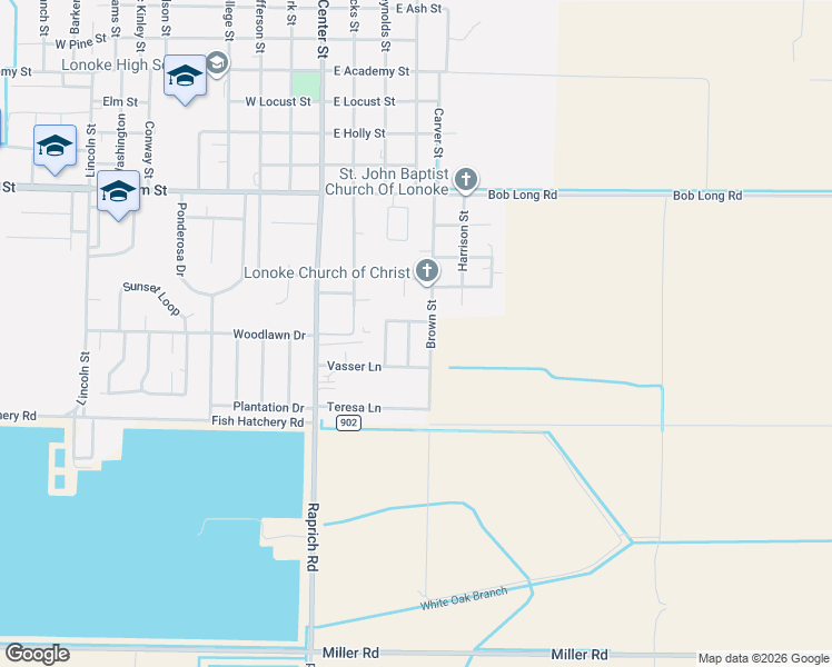 map of restaurants, bars, coffee shops, grocery stores, and more near 420 Brown Street in Lonoke