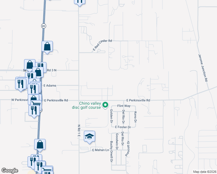 map of restaurants, bars, coffee shops, grocery stores, and more near 1204 East Perkinsville Road in Chino Valley
