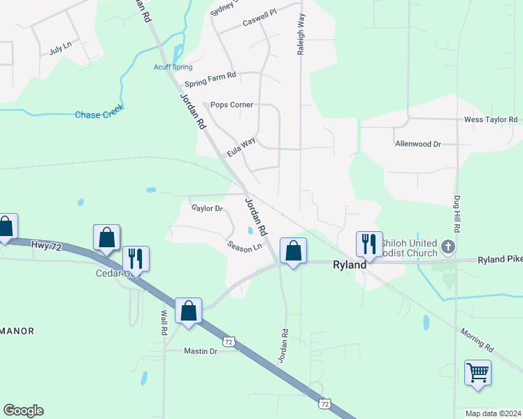 map of restaurants, bars, coffee shops, grocery stores, and more near 275 Pops Corner in Huntsville