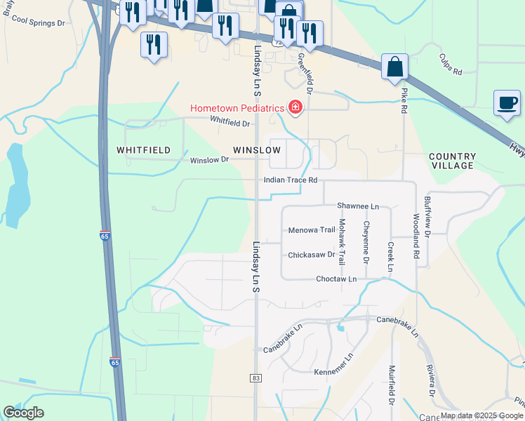 map of restaurants, bars, coffee shops, grocery stores, and more near 1807 Lindsay Lane South in Athens