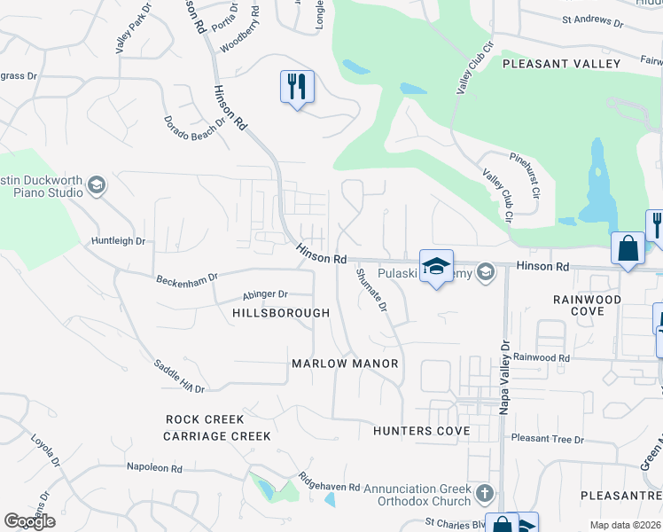 map of restaurants, bars, coffee shops, grocery stores, and more near 2014 Jennifer Drive in Little Rock