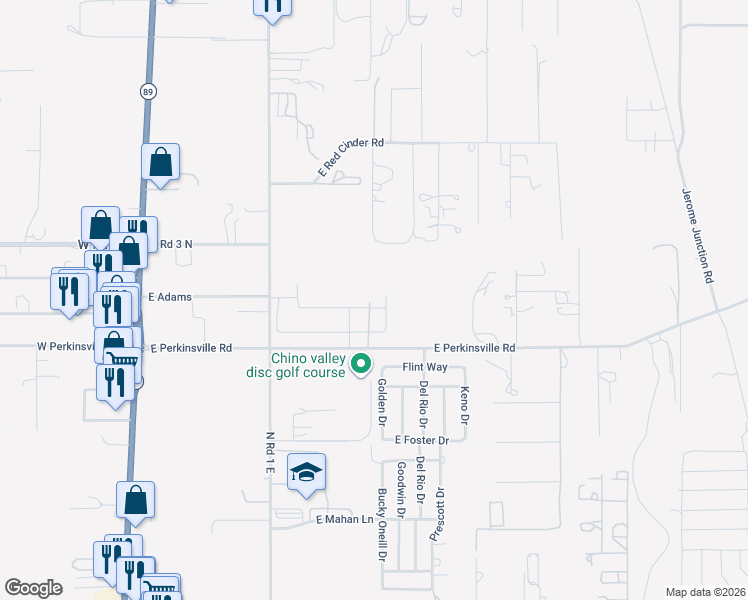 map of restaurants, bars, coffee shops, grocery stores, and more near 1204 East Perkinsville Road in Chino Valley