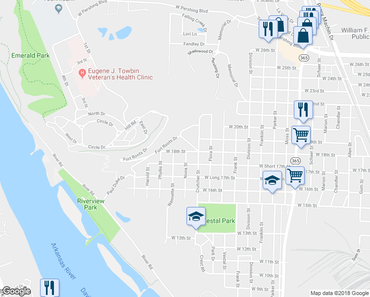 map of restaurants, bars, coffee shops, grocery stores, and more near 2012 Fort Roots Drive in North Little Rock