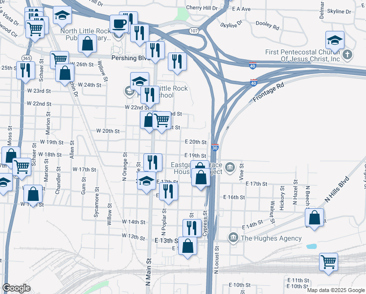 map of restaurants, bars, coffee shops, grocery stores, and more near 1912 North Magnolia Street in North Little Rock