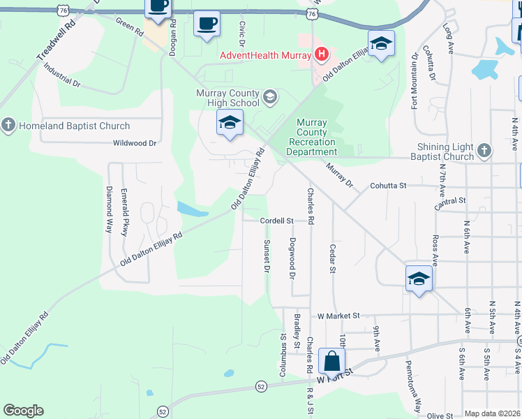 map of restaurants, bars, coffee shops, grocery stores, and more near 913 Old Dalton Ellijay Road in Chatsworth