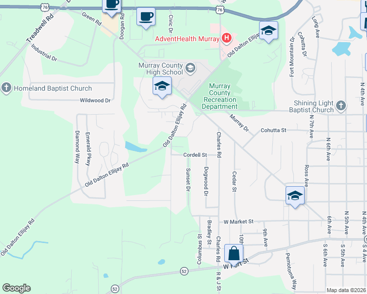 map of restaurants, bars, coffee shops, grocery stores, and more near 913 Old Dalton Ellijay Road in Chatsworth