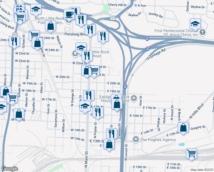 map of restaurants, bars, coffee shops, grocery stores, and more near 1923 North Magnolia Street in North Little Rock