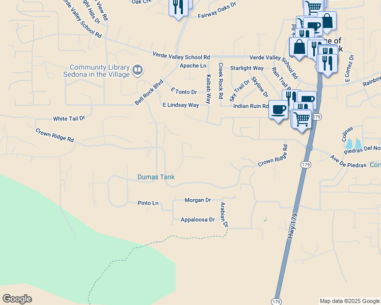 map of restaurants, bars, coffee shops, grocery stores, and more near 15 Heritage Circle in Sedona