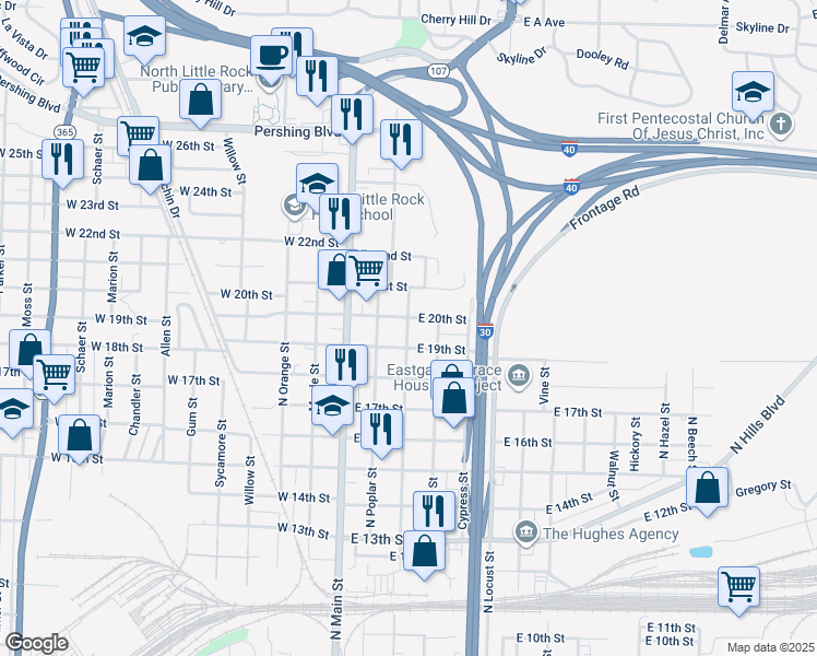 map of restaurants, bars, coffee shops, grocery stores, and more near 1914 North Magnolia Street in North Little Rock