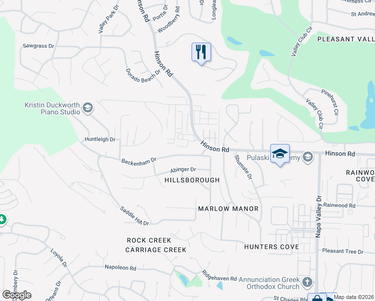 map of restaurants, bars, coffee shops, grocery stores, and more near 13410 Beckenham Drive in Little Rock