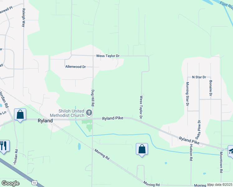 map of restaurants, bars, coffee shops, grocery stores, and more near 565 Ryland Pike in Huntsville