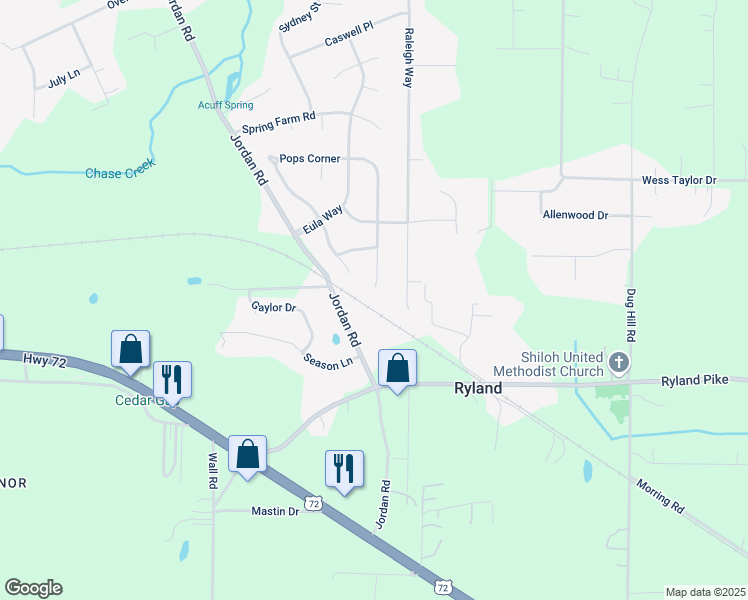 map of restaurants, bars, coffee shops, grocery stores, and more near 275 Pops Corner in Huntsville