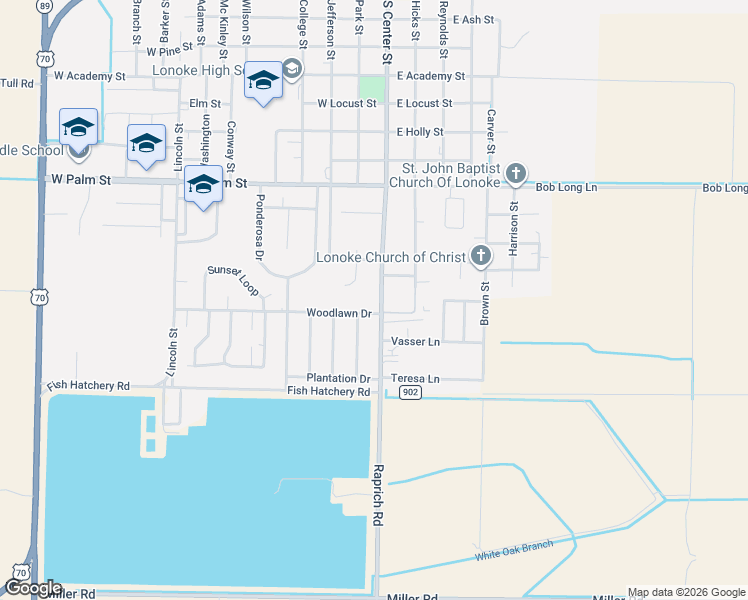 map of restaurants, bars, coffee shops, grocery stores, and more near 1120 South Center Street in Lonoke