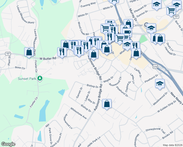 map of restaurants, bars, coffee shops, grocery stores, and more near 501 Fagin Circle in Mauldin
