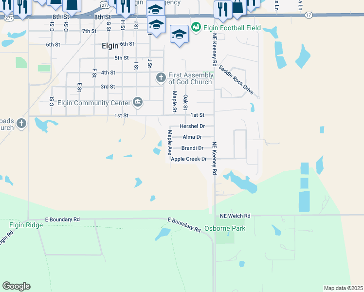 map of restaurants, bars, coffee shops, grocery stores, and more near 1113 Brandi Drive in Elgin