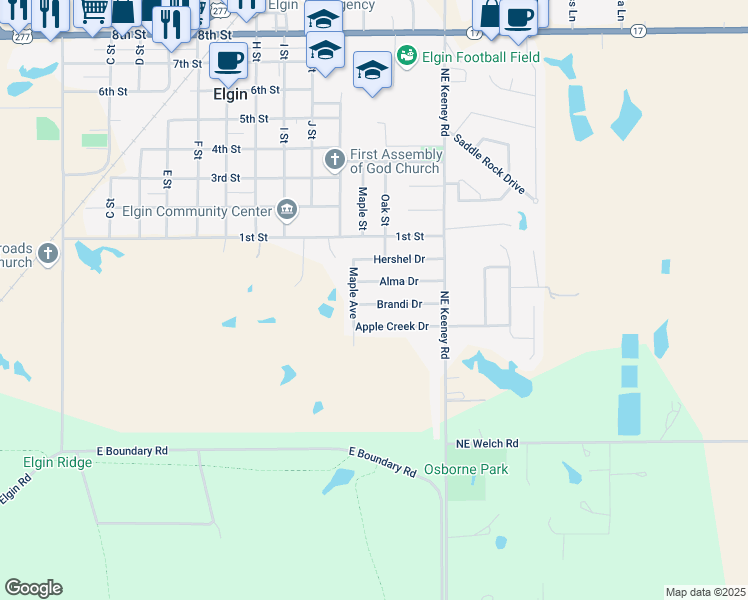 map of restaurants, bars, coffee shops, grocery stores, and more near 1113 Brandi Drive in Elgin