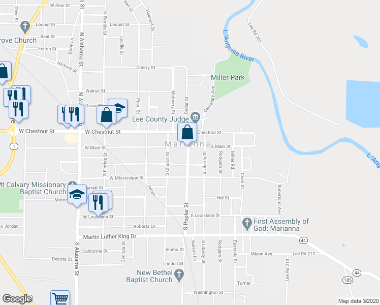 map of restaurants, bars, coffee shops, grocery stores, and more near 23 South Poplar Street in Marianna