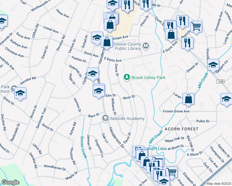 map of restaurants, bars, coffee shops, grocery stores, and more near 706 Elm Street in Jacksonville