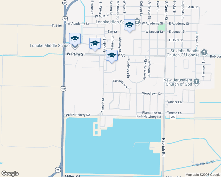 map of restaurants, bars, coffee shops, grocery stores, and more near 31 Sunset Loop in Lonoke