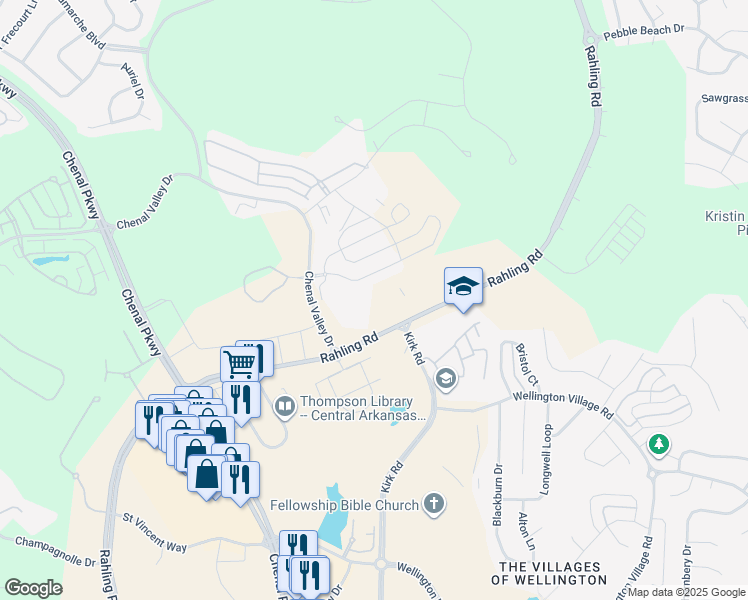map of restaurants, bars, coffee shops, grocery stores, and more near 16100 Chenal Valley Drive in Little Rock