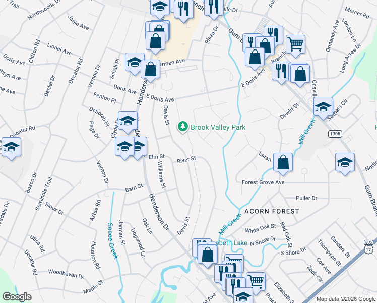 map of restaurants, bars, coffee shops, grocery stores, and more near 1132 River Street in Jacksonville