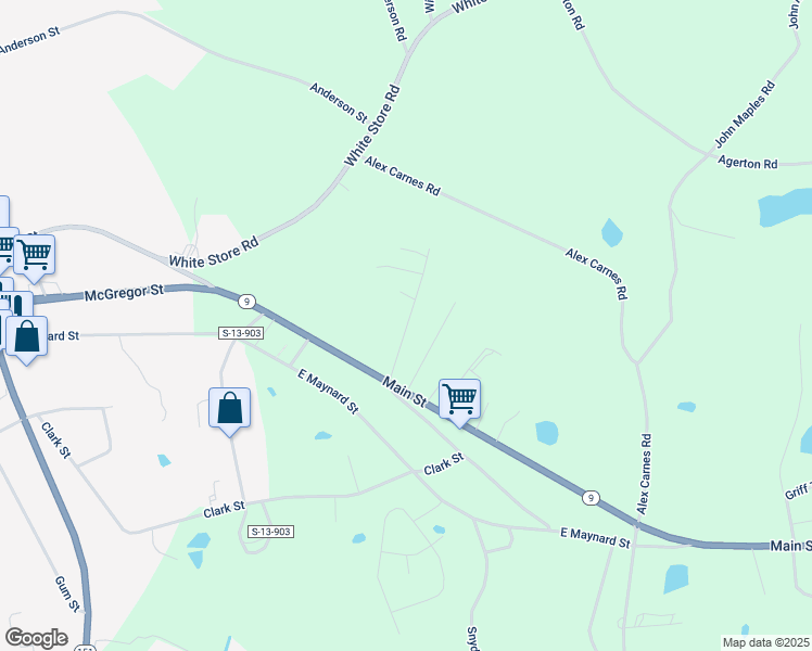 map of restaurants, bars, coffee shops, grocery stores, and more near J L Greene Lane in Pageland