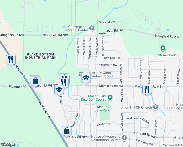 map of restaurants, bars, coffee shops, grocery stores, and more near 3512 Nathalee Avenue Northwest in Huntsville
