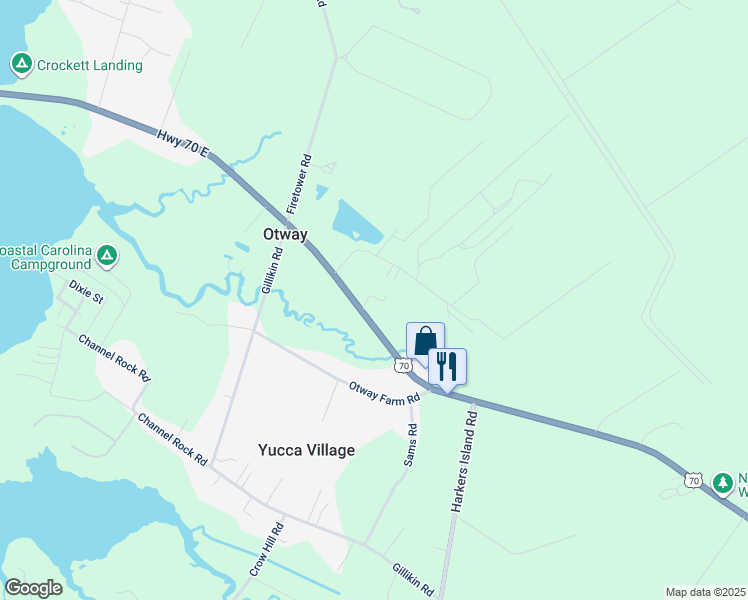 map of restaurants, bars, coffee shops, grocery stores, and more near 603 Highway 70 Otway in Beaufort
