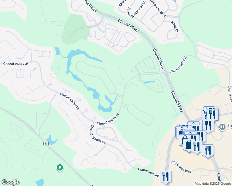 map of restaurants, bars, coffee shops, grocery stores, and more near 5 Chenal Downs Boulevard in Little Rock