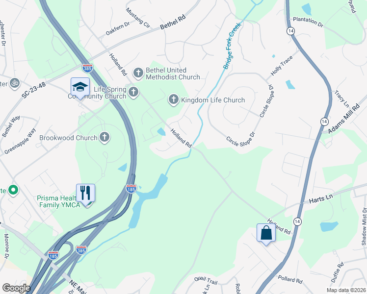 map of restaurants, bars, coffee shops, grocery stores, and more near 4 Cedar Ridge Lane in Simpsonville