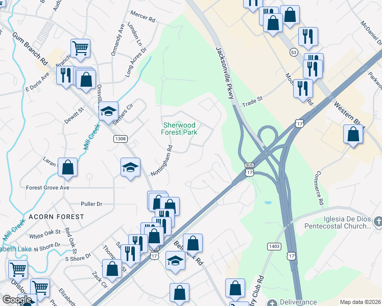 map of restaurants, bars, coffee shops, grocery stores, and more near 703 Little John Avenue in Jacksonville