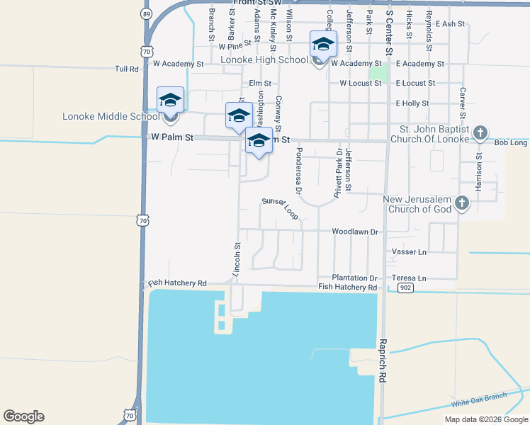map of restaurants, bars, coffee shops, grocery stores, and more near 31 Sunset Loop in Lonoke