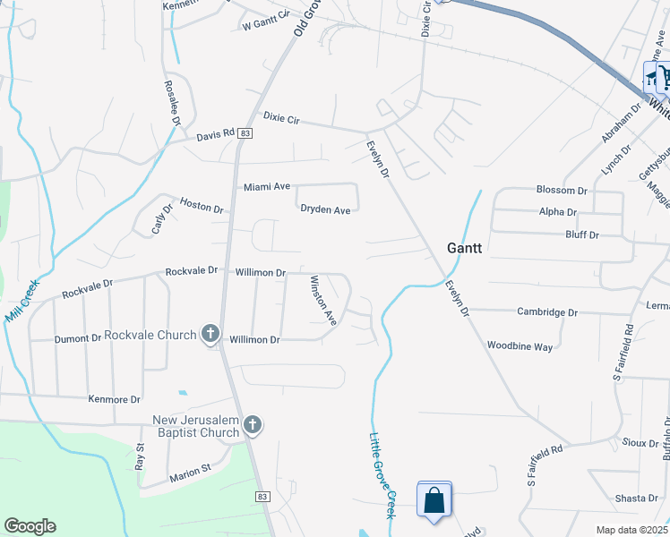 map of restaurants, bars, coffee shops, grocery stores, and more near 300 Willimon Drive in Piedmont