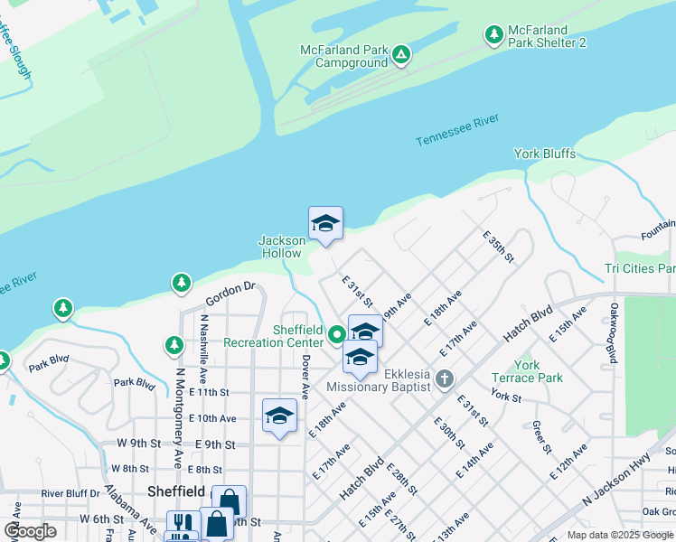 map of restaurants, bars, coffee shops, grocery stores, and more near 2200 East 31st Street in Sheffield