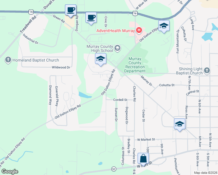 map of restaurants, bars, coffee shops, grocery stores, and more near 913 Old Dalton Ellijay Road in Chatsworth