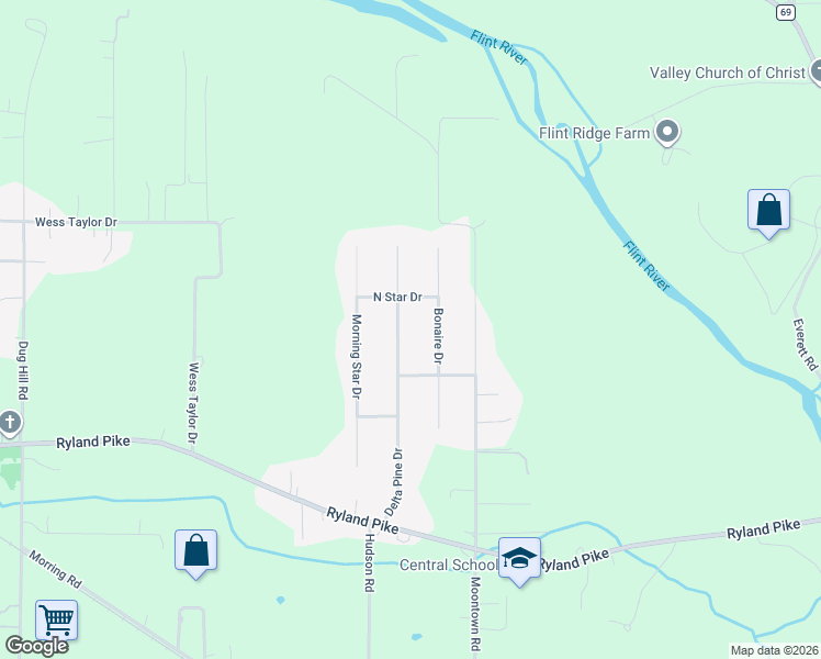 map of restaurants, bars, coffee shops, grocery stores, and more near 204 Bonaire Drive in Huntsville