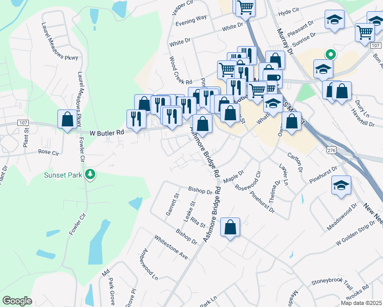 map of restaurants, bars, coffee shops, grocery stores, and more near 58 Sikes Circle in Mauldin
