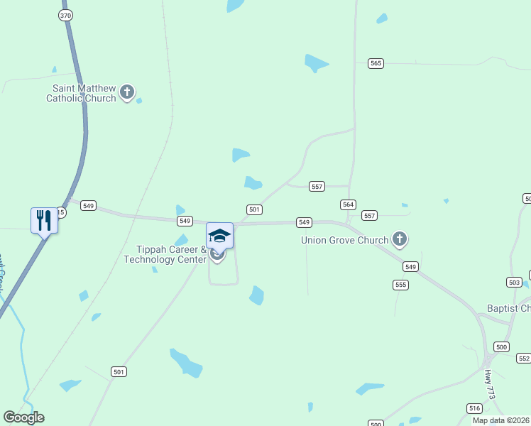 map of restaurants, bars, coffee shops, grocery stores, and more near 2661 County Road 501 in Ripley