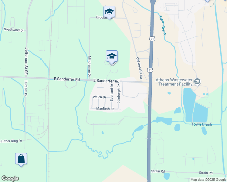 map of restaurants, bars, coffee shops, grocery stores, and more near 103 Scotland Drive in Athens