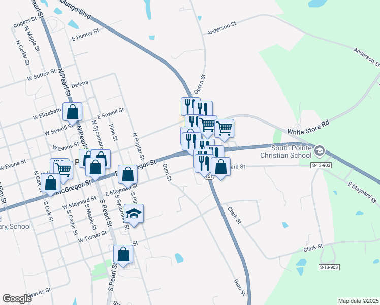 map of restaurants, bars, coffee shops, grocery stores, and more near 709 East McGregor Street in Pageland