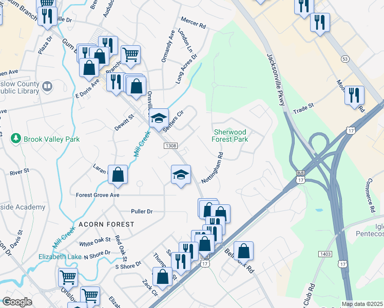 map of restaurants, bars, coffee shops, grocery stores, and more near 63 Azalea Gardens Apartments in Jacksonville