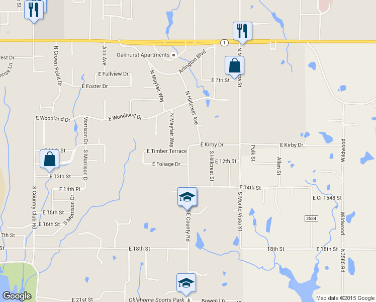 map of restaurants, bars, coffee shops, grocery stores, and more near 23 Southeast County Road in Ada