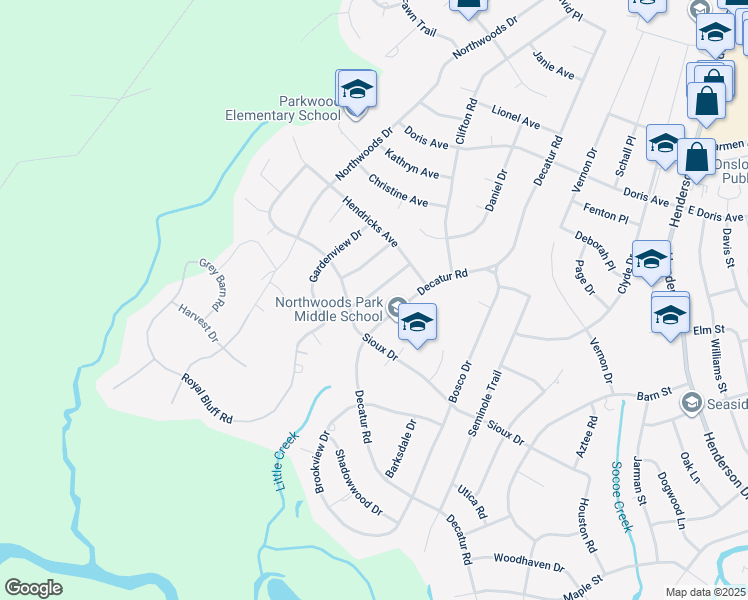map of restaurants, bars, coffee shops, grocery stores, and more near 806 Edgewood Drive in Jacksonville